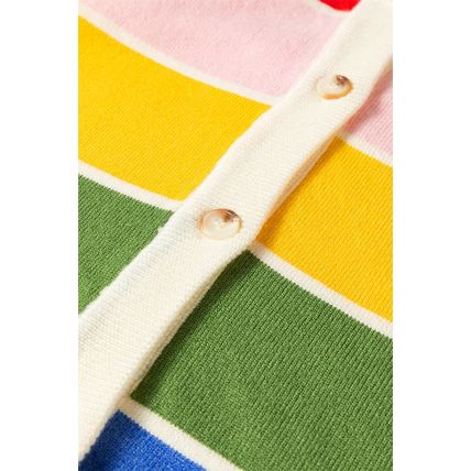 White Stripe Colorful Pattern Button Front Sweater Cardigan
