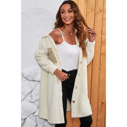 Beige Contrast Flap Pocket Single Breasted Teddy Coat