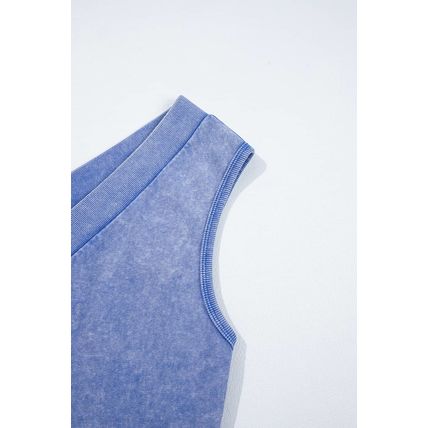 Sky Blue Mineral Wash Pocketed Sleeveless V Neck Loose Romper