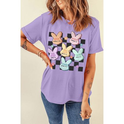 Wisteria Bunny Bible Verses Checkered Print Easter T Shirt