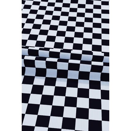 Black Checkered Ribbed Slim Fit Crew Neck T Shirt