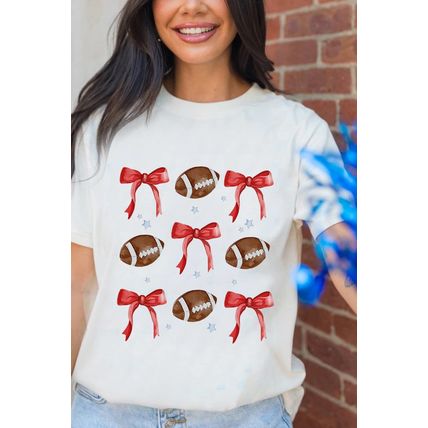 White Bowknot Rugby Graphic Crew Neck Tee