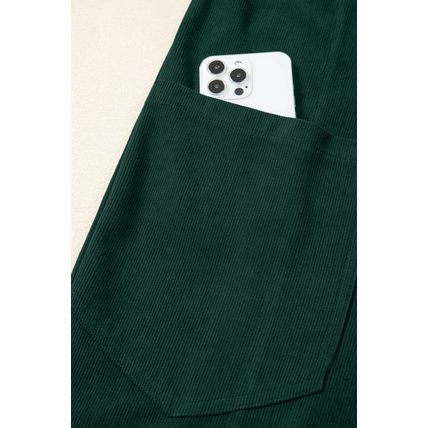 Evergreen Corduroy V Neck Patched Pocket Sleeveless Jumpsuit