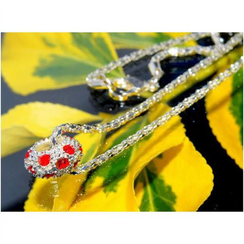 Fine Red Crystal Gem Silver Plated Charm Pendant Necklace Chain Jewellery 1596