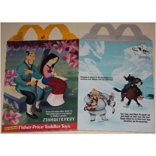 1999 McDonalds Disney's Mulan on Video Mulan & Khan Happy Meal Box