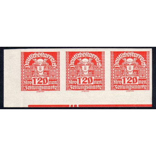 1921 AUSTRIA Sg N381A 1.20k SCARLET UN MOUNTED MINT STRIP OF 3 (B39)