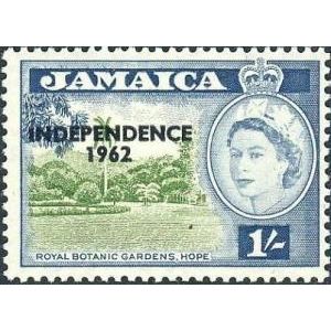 Jamaica 1962 1/- Yellow Green Blue Mounted Mint MM SG 188 stamp gardens botanic