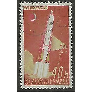 Mi 1254: 40 h. carmine/pale yellow-green Space Research: Venus Rocket.