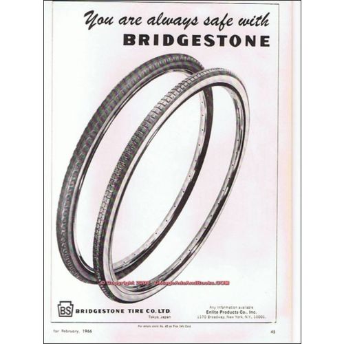 BRIDGESTONE TIRE COMPANY 1966 always safe bicycle tires vintage ad