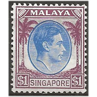 Singapore 1948 SG13 $1 Blue & Purple Perf 14 Mounted Mint .. ..