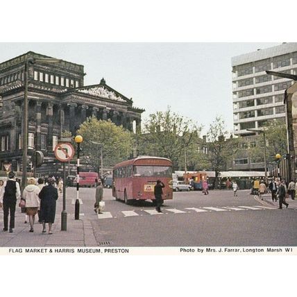 Flag Market Harris Market Traffic Preston Lancashire Vintage Postcard