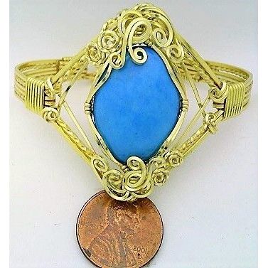 Turquoise Howlite Gold Wire Wrap Gemstone Bangle Cuff Bracelet Sz. 6.5