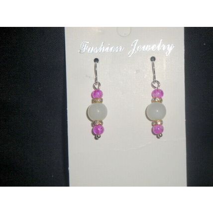 8mm cloudy white & purple crackle glass child petite adult 925 earrings hook