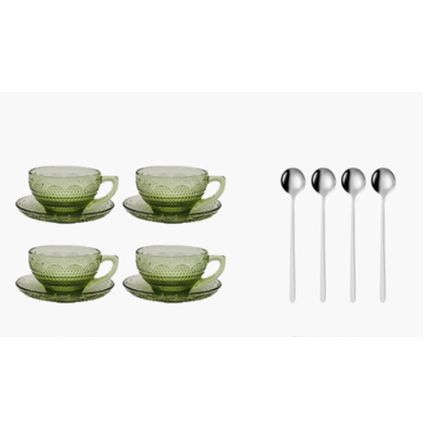 Glass Coffee Cup And Saucer Thick Heat-resistant Stained Retro Avocado Glass