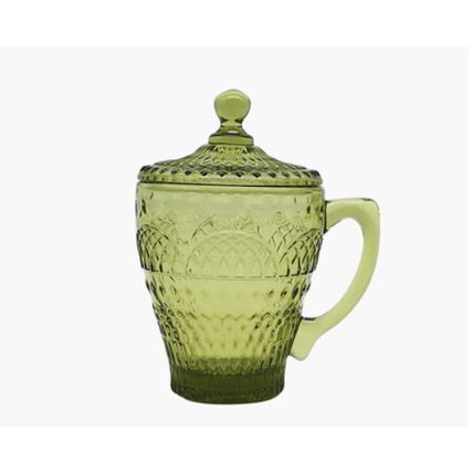 Glass Coffee Cup And Saucer Thick Heat-resistant Stained Retro Avocado Glass
