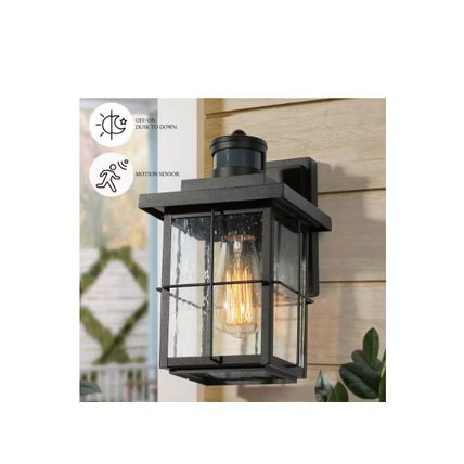 LNC Modern Outdoor Wall Light with Motion Sensor, 1-Light Black Exterior Sconce