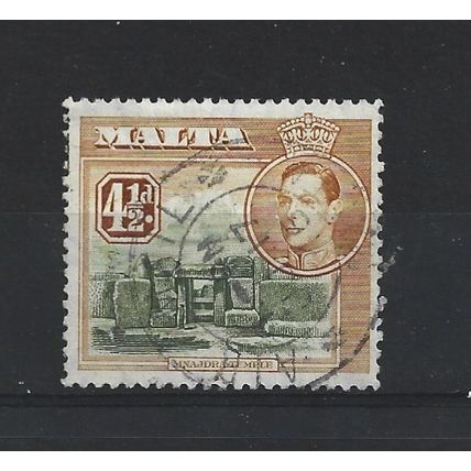 Malta.SG224 4 1/2d Ruins at Mnajdra (Olive-Green&Yellow-Brown).Fine Used.Apr25d