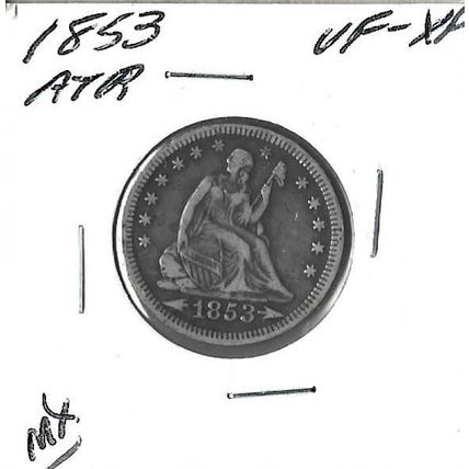 1853 A+R US Seated Liberty Quarter VF/XF