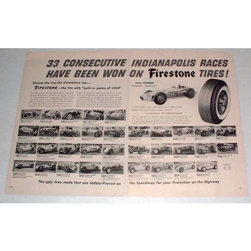 1956 Firestone Tire Ad - 35 Indianapolis Winners!