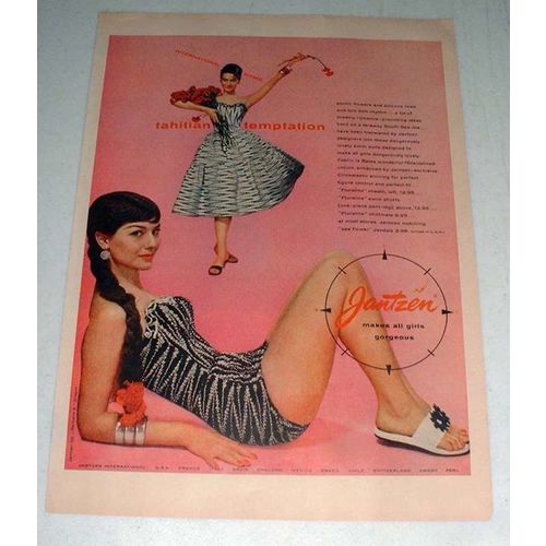 1956 Jantzen Floraline Swimsuit Ad, Tahitian Temptation