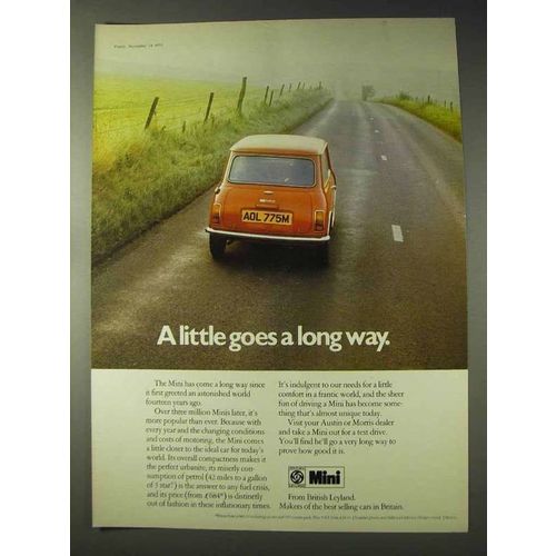 1973 Leyland Mini Car Ad - A Little Goes a Long Way