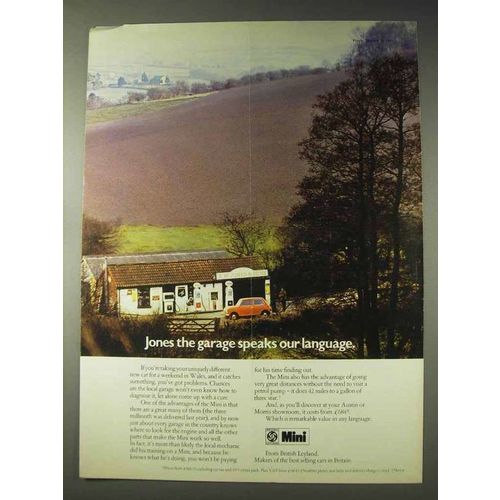 1973 Leyland Mini Car Ad - Garage Speaks Our Language