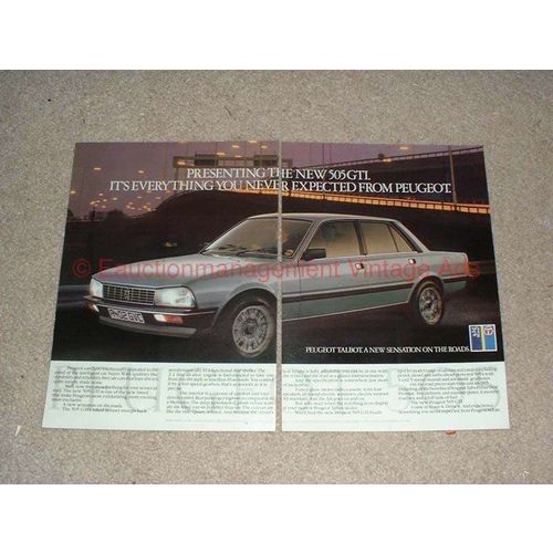 1983 2pg Peugeot 505 GTI Car Ad - Everything Expected!