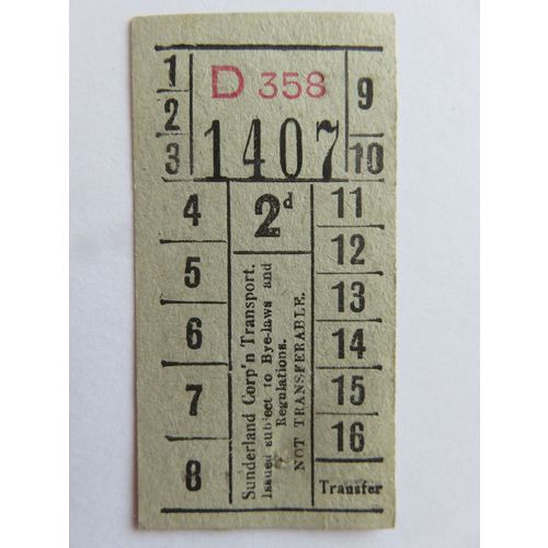 Sunderland Corporation Transport Transport Bus Ticket #1
