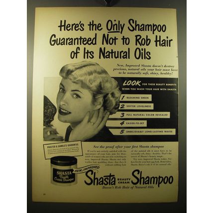 1950 Shasta Beauty Cream Shampoo Ad - Here's the only shampoo guaranteed