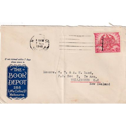 Australia 1946 Melbourne to Wellington Book Depot Little Collins St Cover typed