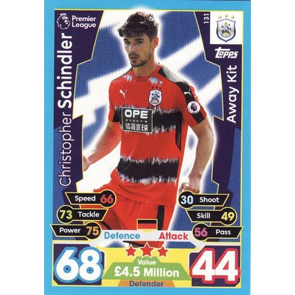 Match Attax 2017/2018 131 Christopher Schindler Away Kit Huddersfield Town