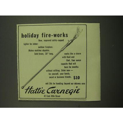 1949 Hattie Carnegie Lighter Ad - Holiday Fire-works