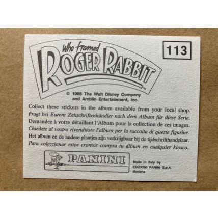 Who Framed Roger Rabbit Sticker # 113 (A) unused 1988 Panini Disney