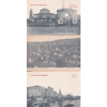 Salonique Saint Sophie & Aerial 3x Old Greek Postcard s