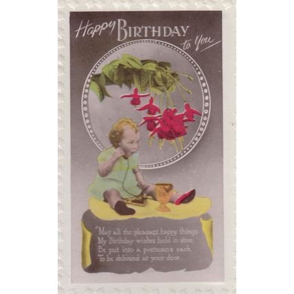 Baby Postmans Sack Birthday Present On Antique Toy Telephone Greetings Postcard