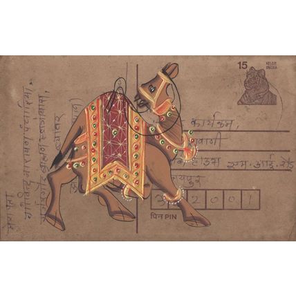 Indian Antique Camel Real Shine 3D Metallic Antique Postcard