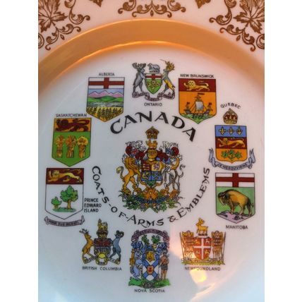 Collectible Plate, Coats of Arms & Emblems of Canada, Bone China with Gold Trim