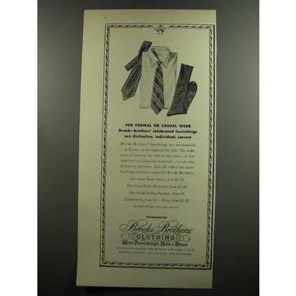 1953 Brooks Brothers Shirts, Socks and Ties Ad - For formal or casual wear