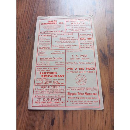 1958/59 Clapton vs Kingstonian - Isthmian League 21/3/1959 ** FREE P&P **