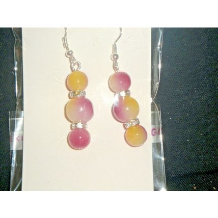 Exceptional mix of yellow & purple glass short noticeable earrings