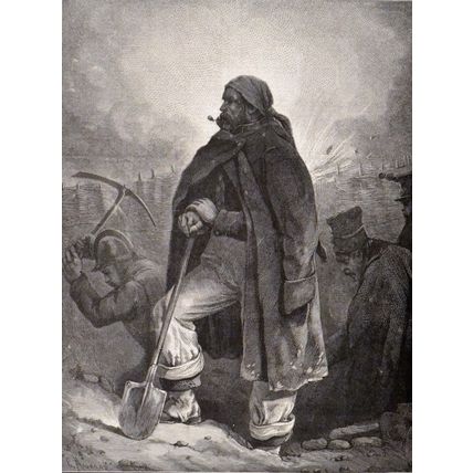 IN THE TRENCHES 1870 Joseph Louis Hippolyte Bellangé VICTORIAN ENGRAVING