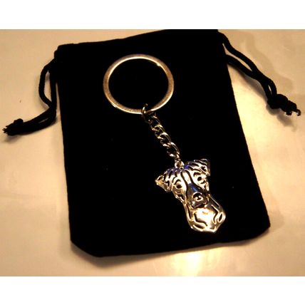 JACK RUSSELL TERRIER DOG KEY RING WITH KEY CHAIN & VELVET GIFT BAG