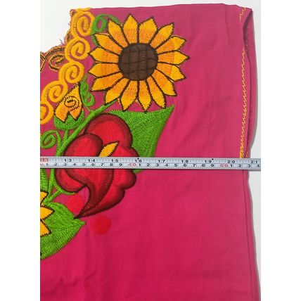 Sunflowers & Calla Lillies Embroidered Cotton Canvas Pink Blouse Chiapas Mexico