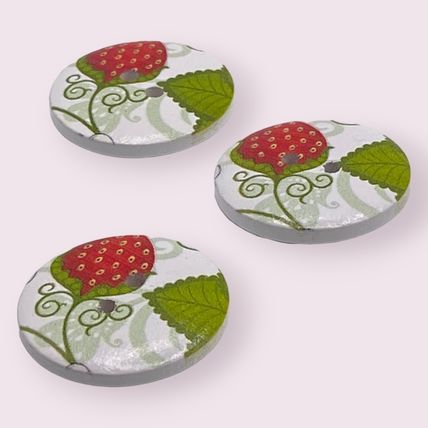 6Pcs 25mm Wooden Round Red Flower Pattern 2 Hole Sewing Crafts Knitting