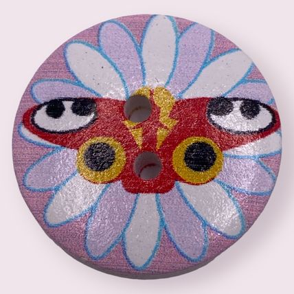 6Pcs Button Wooden Round Red Butterfly Pattern 25mm 2 Hole Sewing Knitting Craft