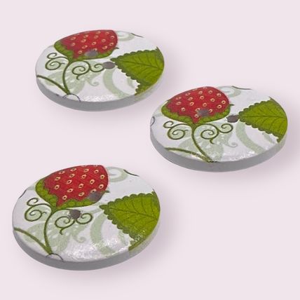 6Pcs 25mm Wooden Round Red Flower Pattern 2 Hole Sewing Crafts Knitting