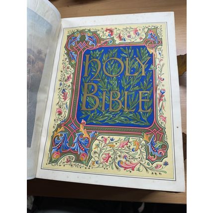 c1880s HEAVY ANTIQUE FAMILY HOLY BIBLE 5.7kg BOOK & BRASS CLASPS (EV9)