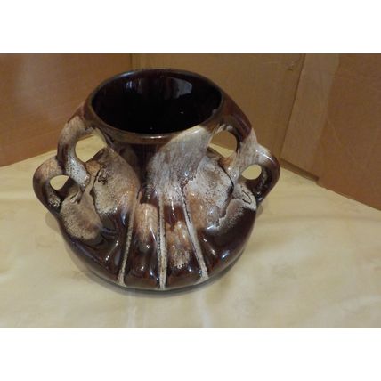 Vintage Kad Yad Brown & White Drip Glaze Double Handled Pot From Israel