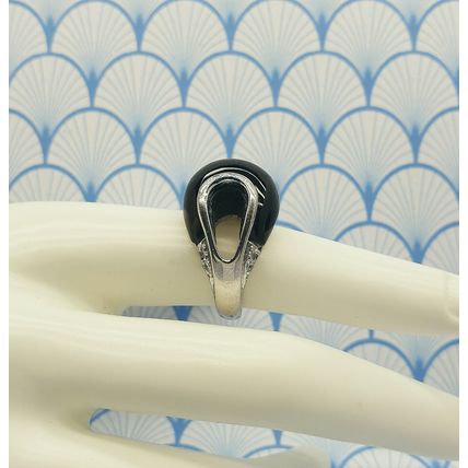 Vintage 925 Sterling Silver Unusual Modernist Design Chunky Onyx Statement Ring