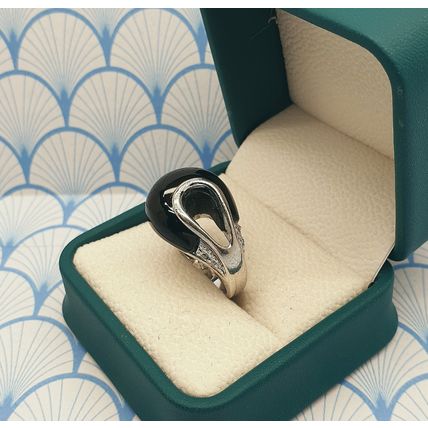 Vintage 925 Sterling Silver Unusual Modernist Design Chunky Onyx Statement Ring